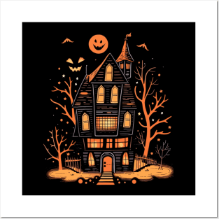 Haunted House Halloween T-Shirt, Spooky Mansion Tee, Horror, Eerie Estate Crewneck, Creepy Dwelling Top, Unisex Shirt Posters and Art